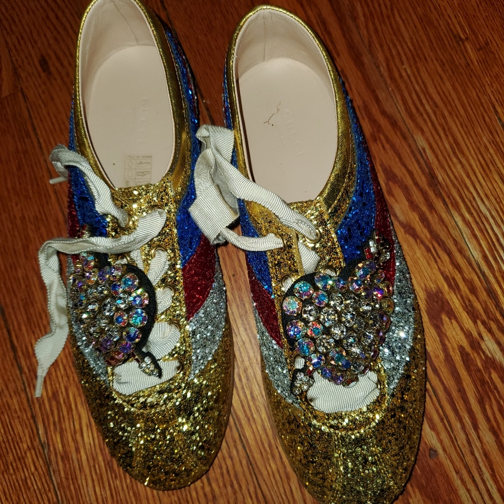 Authentic Gucci Women Glitter Sneakers Size 10